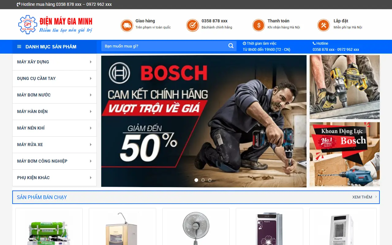Mẫu website điện máy & điện lạnh — Điện Máy Gia Minh - Chuyên dụng cụ điện máy giá tốt !