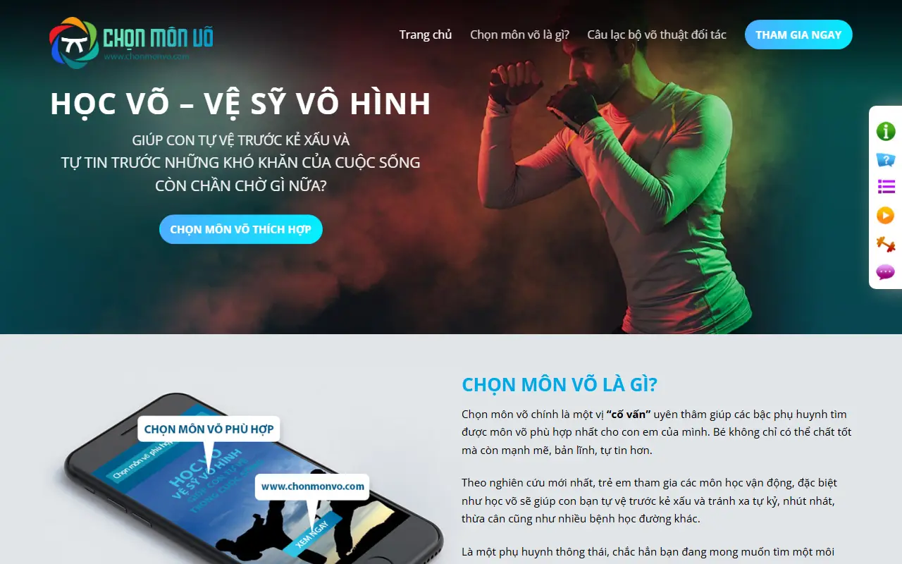 Mẫu website gym & thể thao — học võ thuật – Lớp võ và tự vệ