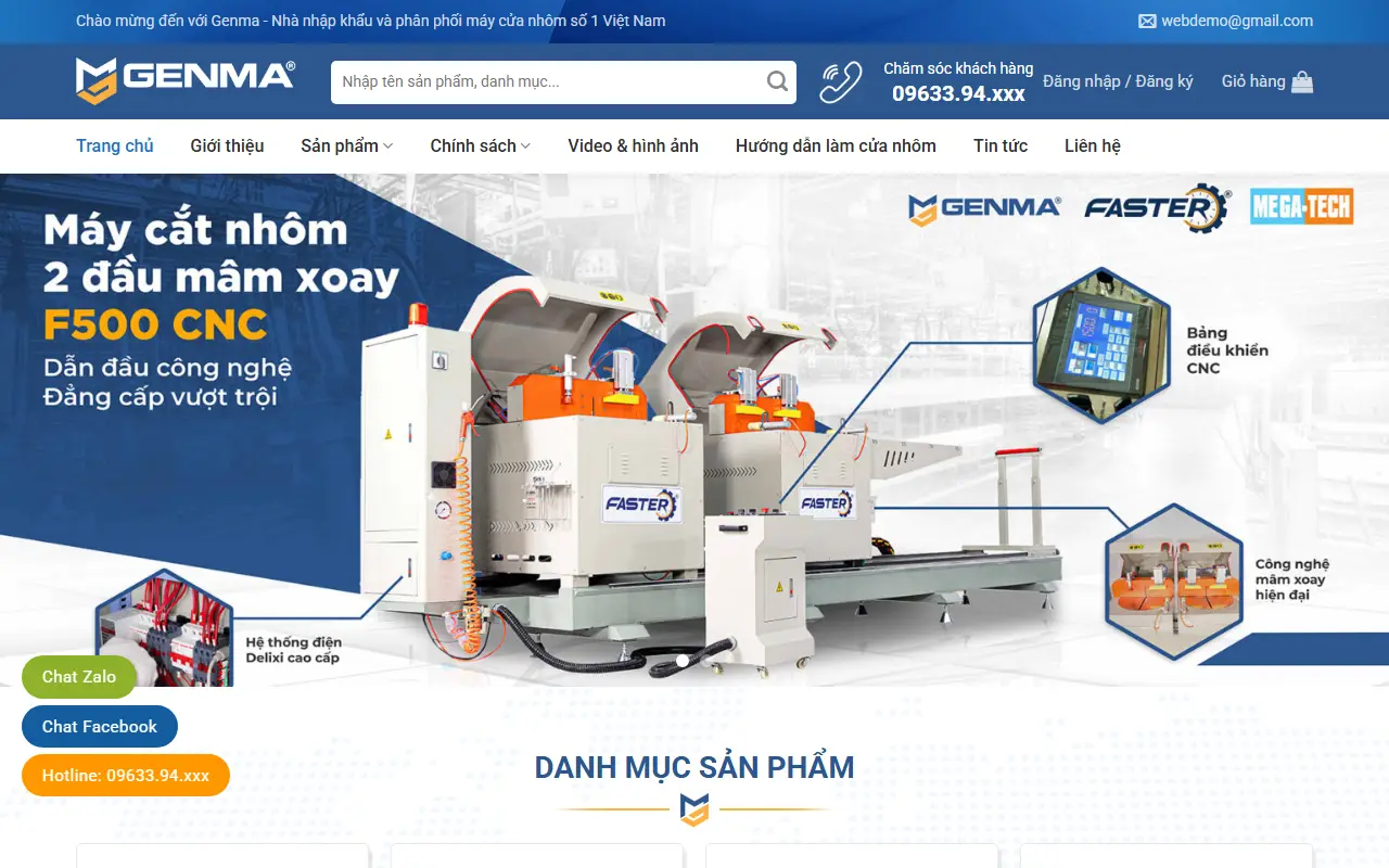 Mẫu website vật liệu xây dựng — Máy cửa nhôm Faster