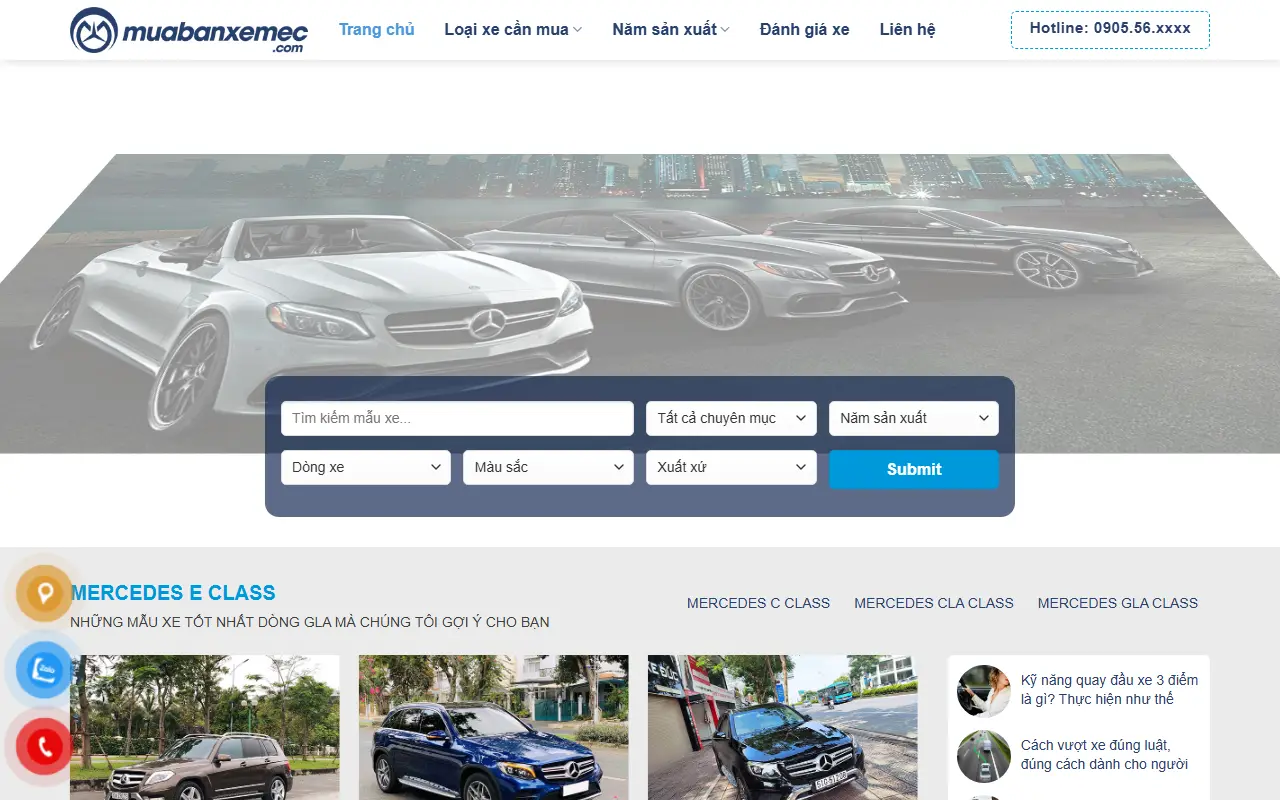 Mẫu website mua bán ô tô — Mẫu web bán xe mẹc