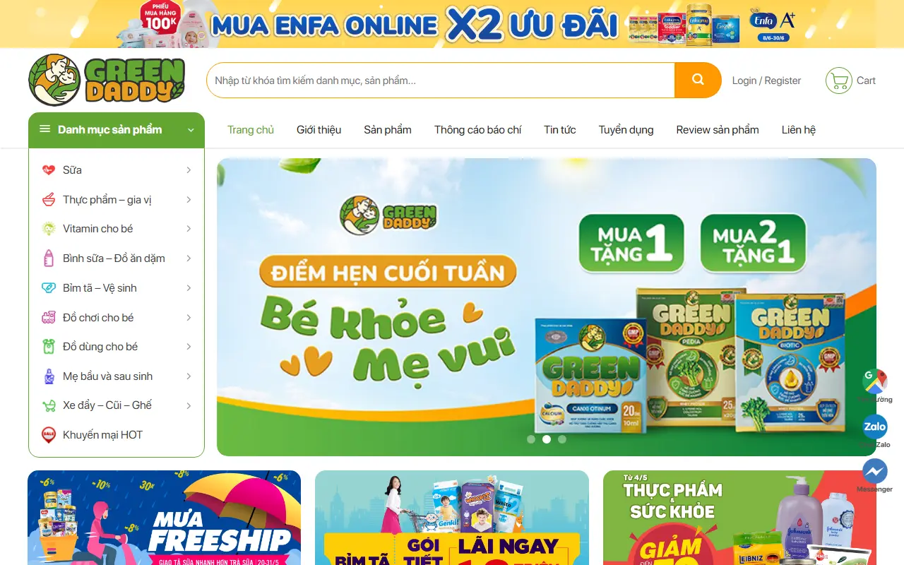 Mẫu website bách hoá & siêu thị — Green Daddy - Hệ Thống Siêu Thị Mẹ & Bé