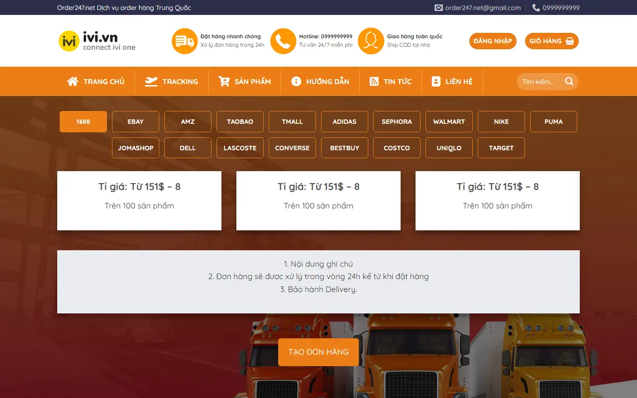 Mẫu website vận chuyển & logistics — Đặt hàng quốc tế