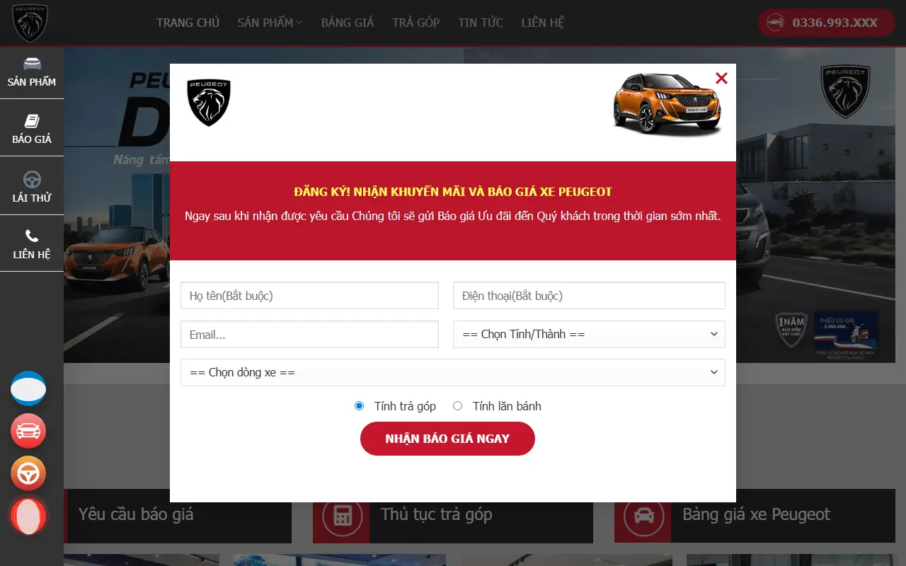 Mẫu website mua bán ô tô — Peugeot #1