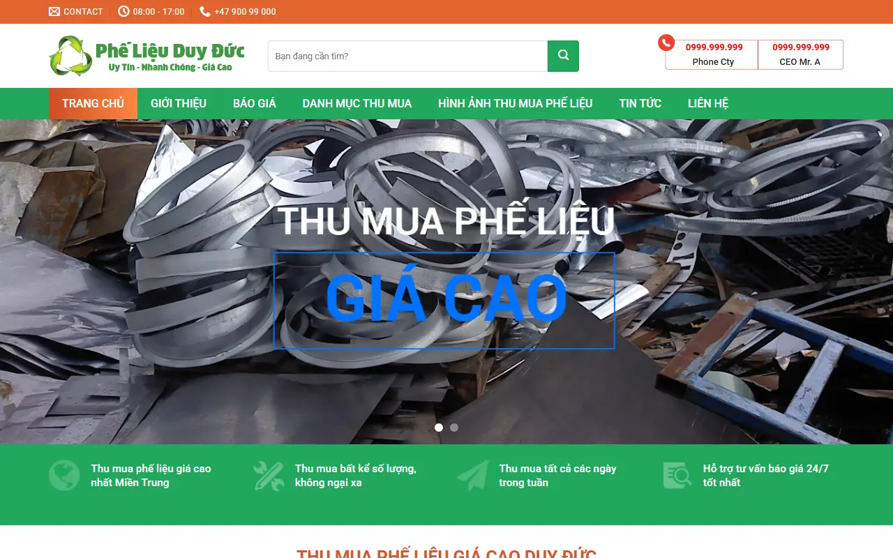 Mẫu website môi trường & phế liệu — Thu mua Phế liệu – Thu mua tận nơi, cân đo tại chỗ