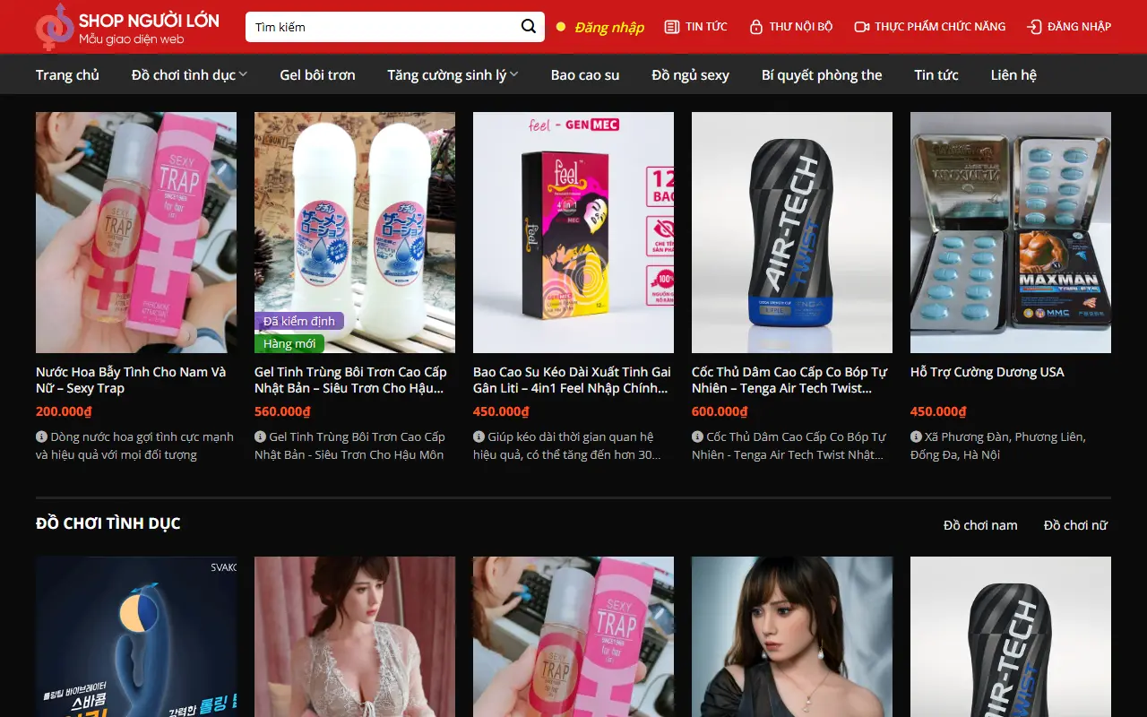 Mẫu website shop tổng hợp — Mẫu giao diện web shop người lớn