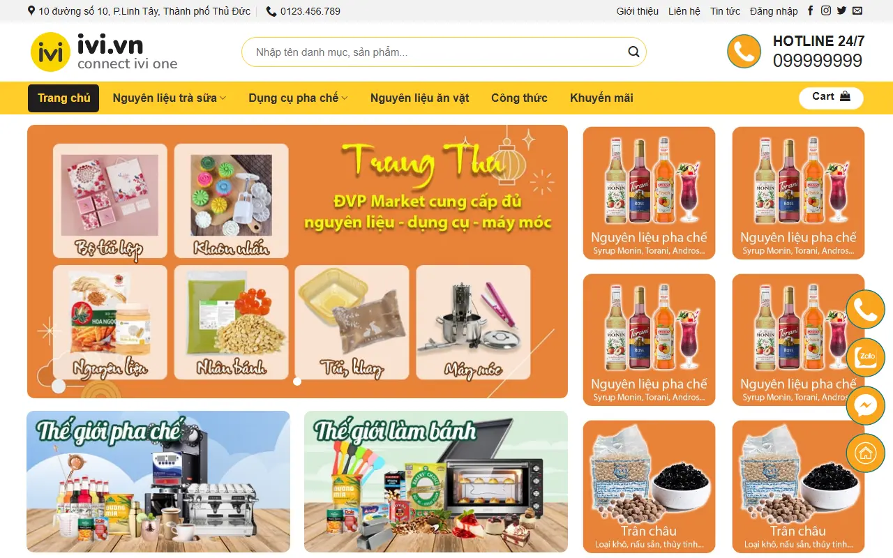 Mẫu website đồ uống & cà phê — Mẫu web kho nguyên liệu trà sữa
