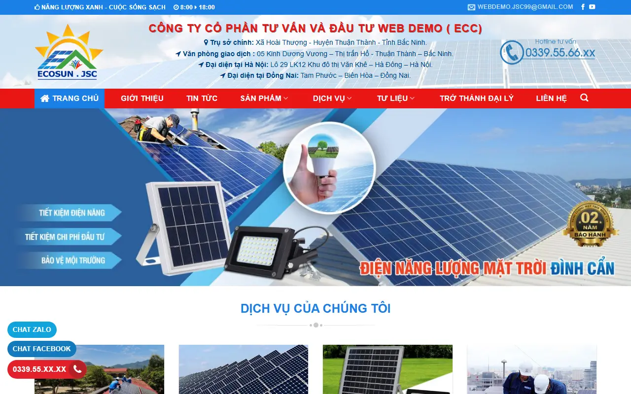 Mẫu website điện & năng lượng — CÔNG TY CỔ PHẦN TƯ VẤN VÀ ĐẦU TƯ WEB DEMO ( ECC)