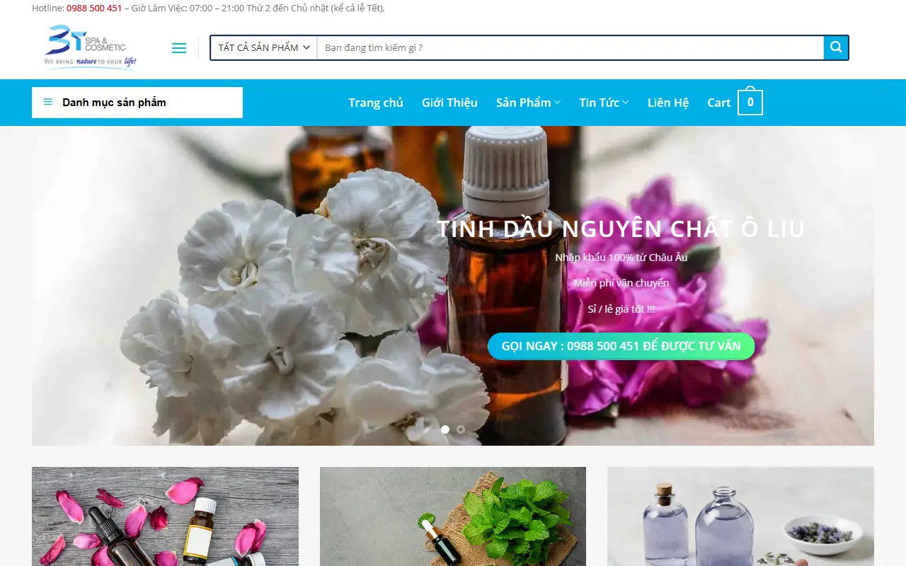 Mẫu website mua bán ô tô — Tinh dầu thiên nhiên 3T – Tổng kho tinh dầu thiên nhiên và thiết bị tinh dầu