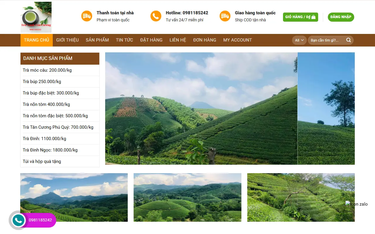 Mẫu website đồ uống & cà phê — Trà Mộc-Chất Lượng Thượng Hạng - Trà Xanh Tân Cương