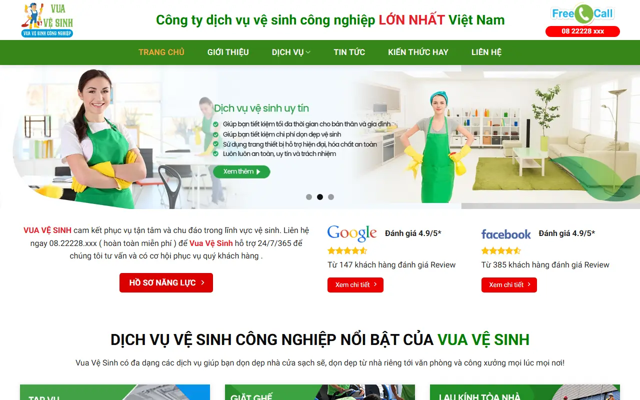 Mẫu website máy & thiết bị công nghiệp — Mẫu web vệ sinh công nghiệp